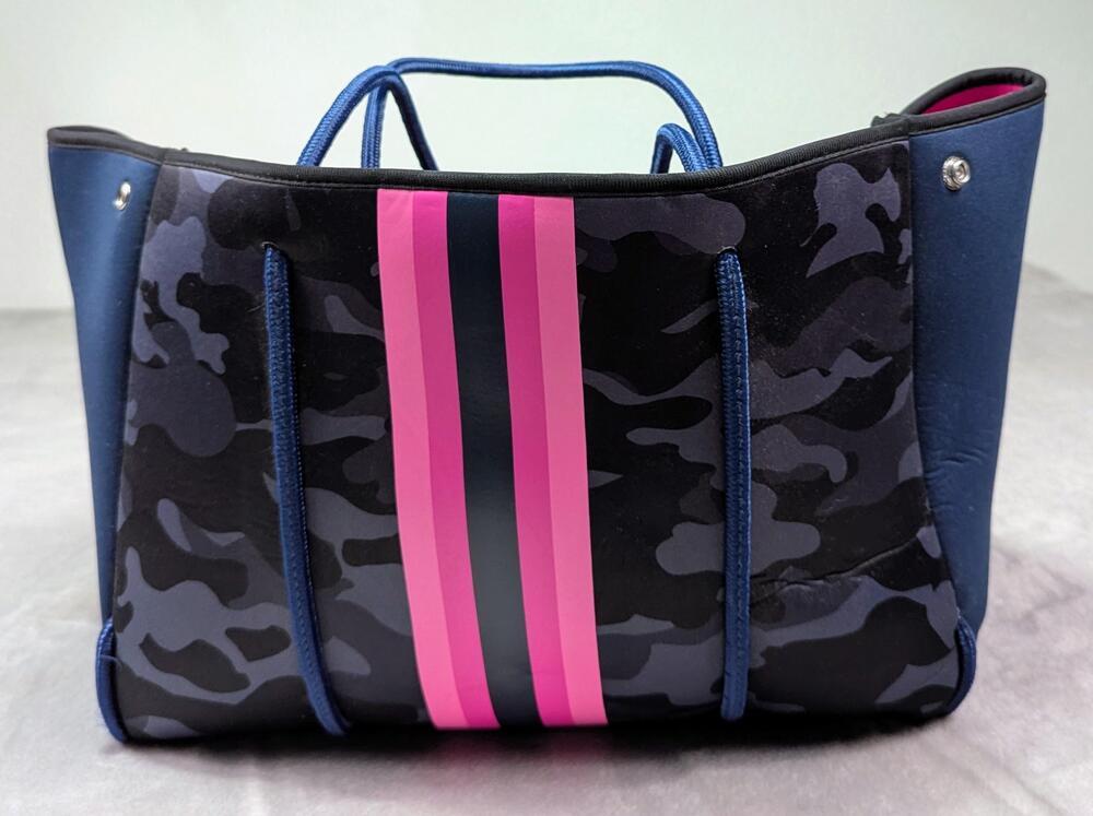 Haute Shore Tote Bag Womens Large Multicolor Camo Neoprene Pink Stripe